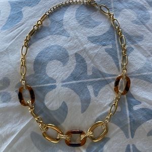 Tortoise shell gold and rhinestone necklace